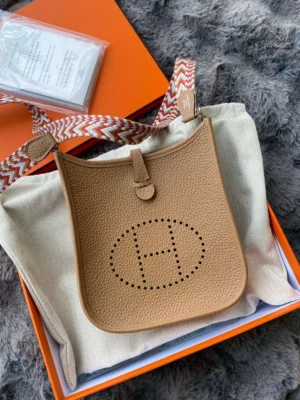 SS Lux Mini evelyne TC Leather Tea Khaki Silver Hardware 16cm Full Handmade